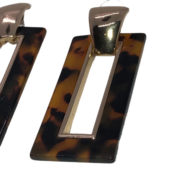 Rectangle Baubles Tortoise Resin Pierced Earrings - Picture 8 of 12